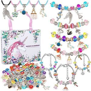 Jewelry Making Kit for Girls 8-12, 110Pcs Charm Bracelet Making Kit For Girls A